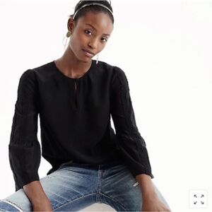 J Crew 100% Silk Petite Embroidered Bell Sleeve Blouse
